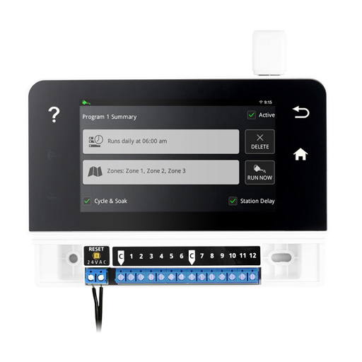 Touch HD-12 valve connectors and program settings app screen