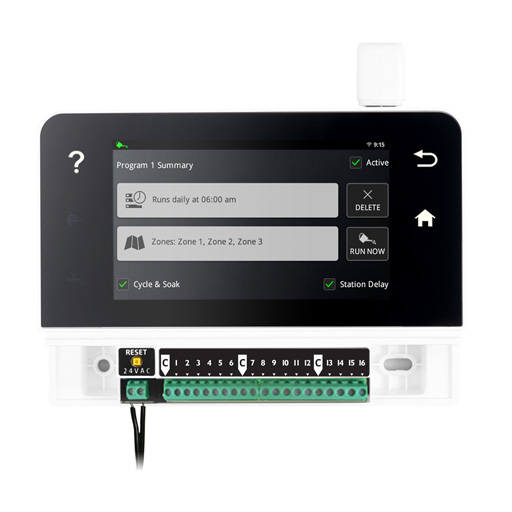 Touch HD-16 valve connectors and program settings app screen